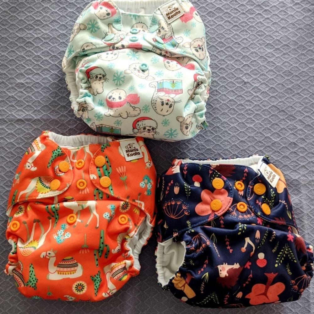 Mama Koala Cloth Diaper Lot of 3 Animals Hedgehogs Mushrooms Llamas Seals